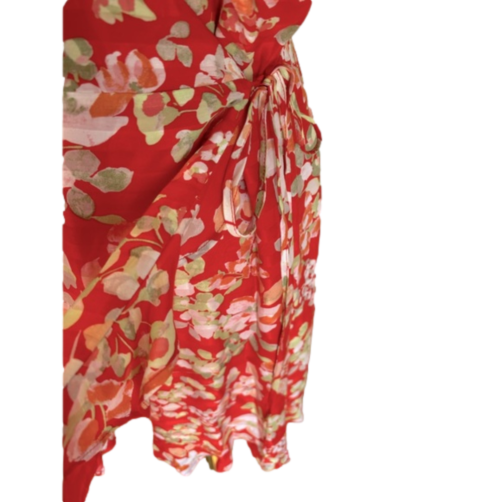 90s J JILL WRAP DRESS TANGERINE FLORAL TWEE DELICATE LIGHT COTTAGECORE SZ MP - Picture 8 of 13